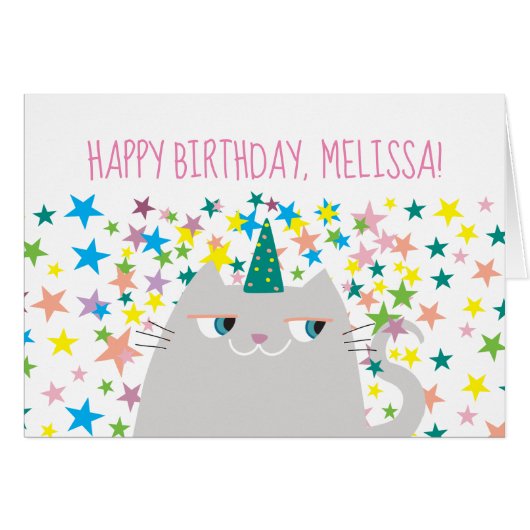 Cute Cat Unicorn Birthday Card (Voorkant Horizontaal)