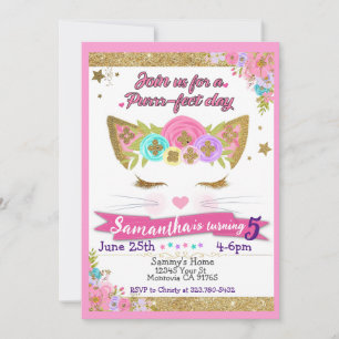 Cute Cat Unicorn invitation fête d'anniversaire