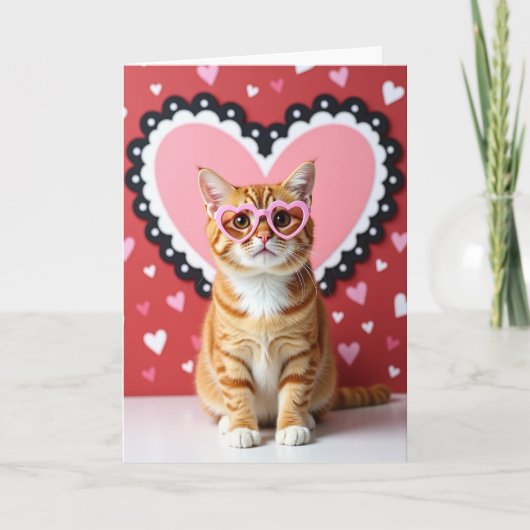Cute Cat Valentines Heart Card Kaart (Voorkant)