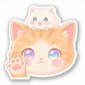 Cute Cat Waving Hello Sticker (Voorkant)