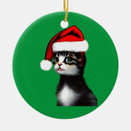 Cute Cat Wearing a Santa Claus Pet Keramisch Ornament