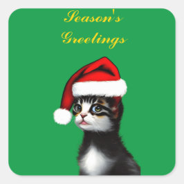 Cute Cat Wearing a Santa Claus Pet Vierkante Sticker