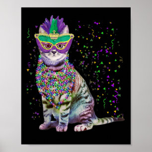 Cute Cat Wearing Carnival Masker Mardi Gras Cat Lo Poster
