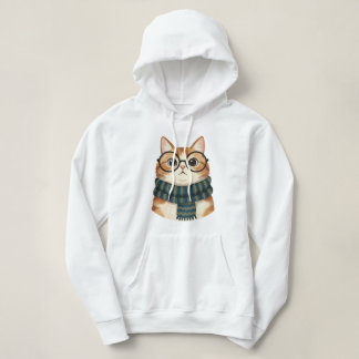 Cute Cat Wearing Glasses and Scarf – Cozy Hipster Hoodie