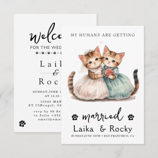 Cute Cat Wedding Invitation (Devant / Derrière)