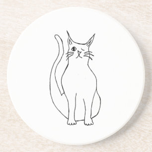 Cute Cat Winking Kat Cartoon Black White Zandsteen Onderzetter