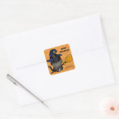 Cute Cat Witch en Broom Halloween Vierkante Sticker (Envelop)