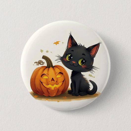 Cute Cat with Carved Pumpkin Ronde Button 5,7 Cm (Voorkant)