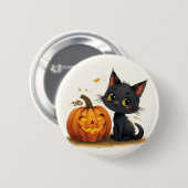 Cute Cat with Carved Pumpkin Ronde Button 5,7 Cm (Voorkant /achterkant)