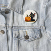 Cute Cat with Carved Pumpkin Ronde Button 5,7 Cm (In situ)