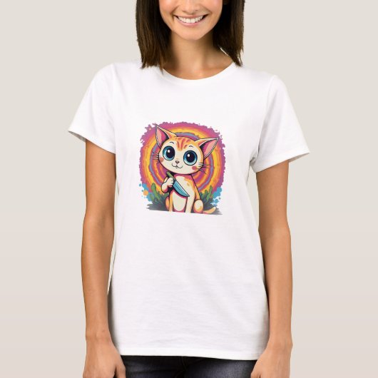 Cute Cat With Knife – “What?” Funny T-Shirt (Devant)
