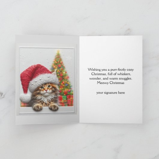 Cute Cat with Santa Hat Christmas Feestdagen Kaart (Binnen)