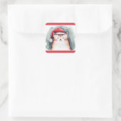 Cute Cat with Santa Hat Square Stickers (Tas)