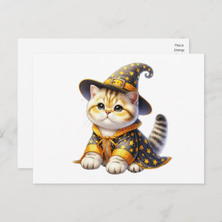 Cute Cat Wizard Witch Hello Love Thinking of You Briefkaart