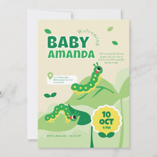 Cute Caterpillar Baby shower Invitation (Devant)