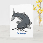 Cute catfish cartoon illustration kaart (Gele Bloem)