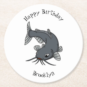 Cute catfish cartoon illustration ronde kartonnen onderzetter