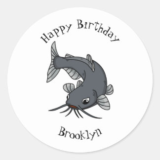 Cute catfish cartoon illustration ronde sticker