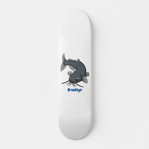 Cute catfish cartoon illustration skateboard