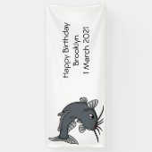 Cute catfish cartoon illustration spandoek (Verticaal)