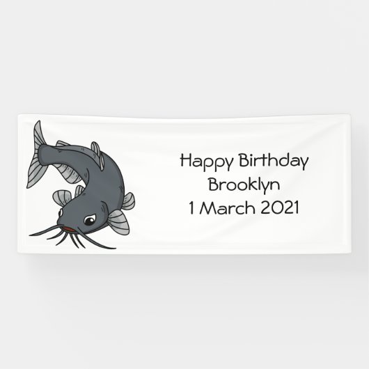 Cute catfish cartoon illustration spandoek (Horizontaal)