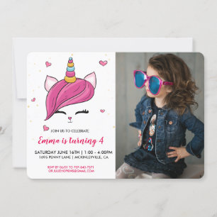 Cute Caticorn Face Foto uitnodiging op zaterdag