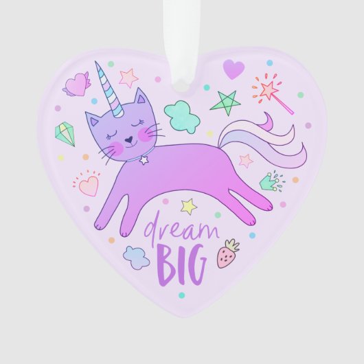 Cute Caticorn | Paars | Gepersonaliseerd Ornament (voorkant)