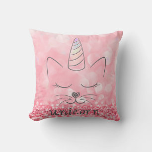 Cute Caticorn   Roze glitter Kussen