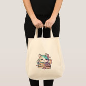 cute cats amazing design reading books by cat  tote bag (Voorkant (product))