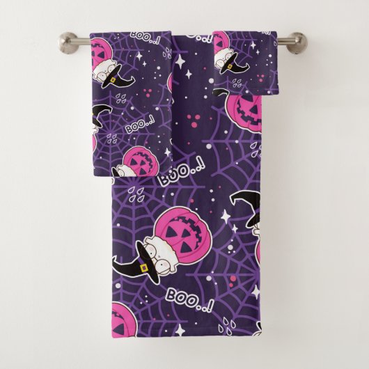 Cute Cats and Pumpkins Halloween Pattern Bad Handdoek (Insitu)