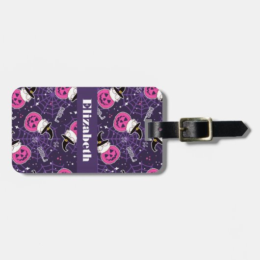 Cute Cats and Pumpkins Halloween Pattern Bagagelabel (Voorkant horizontaal)