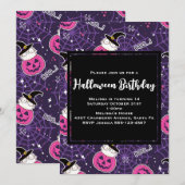 Cute Cats and Pumpkins Halloween Pattern Birthday Kaart (Voorkant / Achterkant)