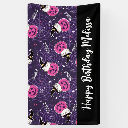 Cute Cats and Pumpkins Halloween Pattern Birthday Spandoek (Verticaal)
