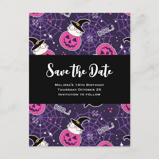 Cute Cats and Pumpkins Halloween Pattern Birthday Uitnodiging Briefkaart (Voorkant)