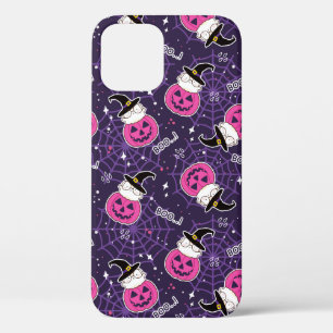 Cute Cats and Pumpkins Halloween Pattern iPhone 12 Hoesje