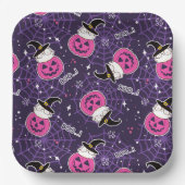 Cute Cats and Pumpkins Halloween Pattern Papieren Bordje (Voorkant)