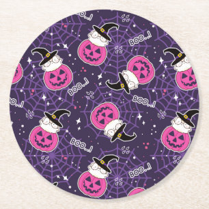 Cute Cats and Pumpkins Halloween Pattern Ronde Kartonnen Onderzetter