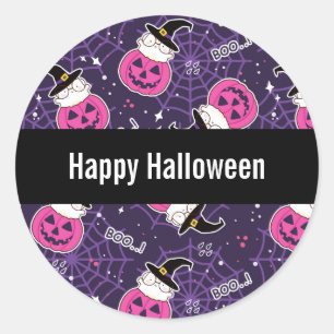 Cute Cats and Pumpkins Halloween Pattern Ronde Sticker