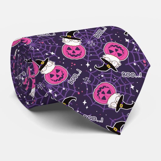 Cute Cats and Pumpkins Halloween Pattern Stropdas (Opgerold)