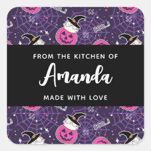 Cute Cats and Pumpkins Halloween Pattern Vierkante Sticker