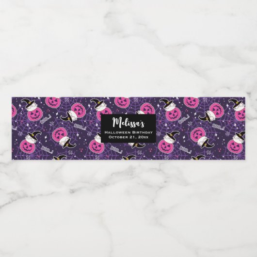 Cute Cats and Pumpkins Halloween Pattern Waterfles Etiket (Enkel label)