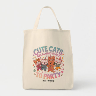  Cute Cats Are Always Ready To Party Kawaii Design Tote Bag