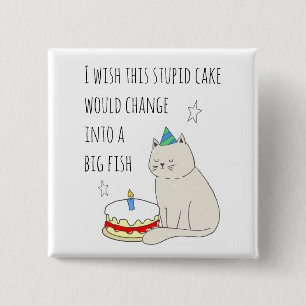 Cute Cat's Birthday Cake Wish Vierkante Button 5,1 Cm