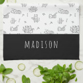 Cute Cats Black en White Doodle Pattern Theedoek (Gevouwen)