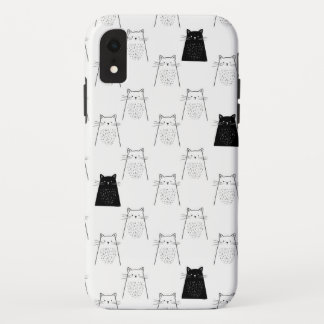 Cute Cats - Black & White Pattern iPhone XR Hoesje