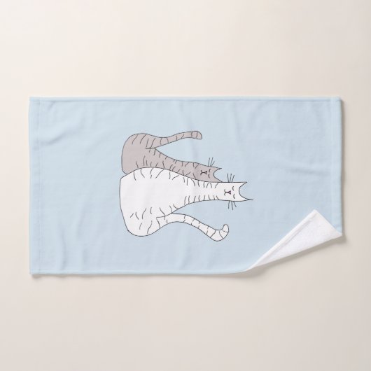 Cute Cats Blue Gray Pattern Bad Handdoek (Handdoek)