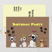 Cute Cats & Chiens Anniversaire Fête Invitation (Devant / Derrière)