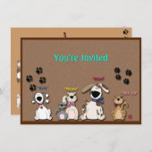 Cute Cats & Chiens, Invitation de fête d'anniversa (Devant / Derrière)