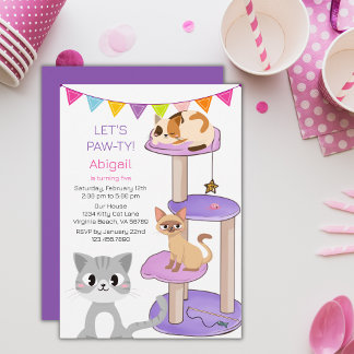 Cute Cats Colorful Modern Kittens Birthday Party Kaart