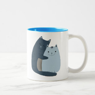 Cute Cats Cuddling Art Tweekleurige Koffiemok